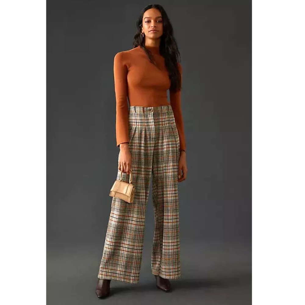 NWT Anthropologie Maeve Wide Leg Pleated Plaid Pants